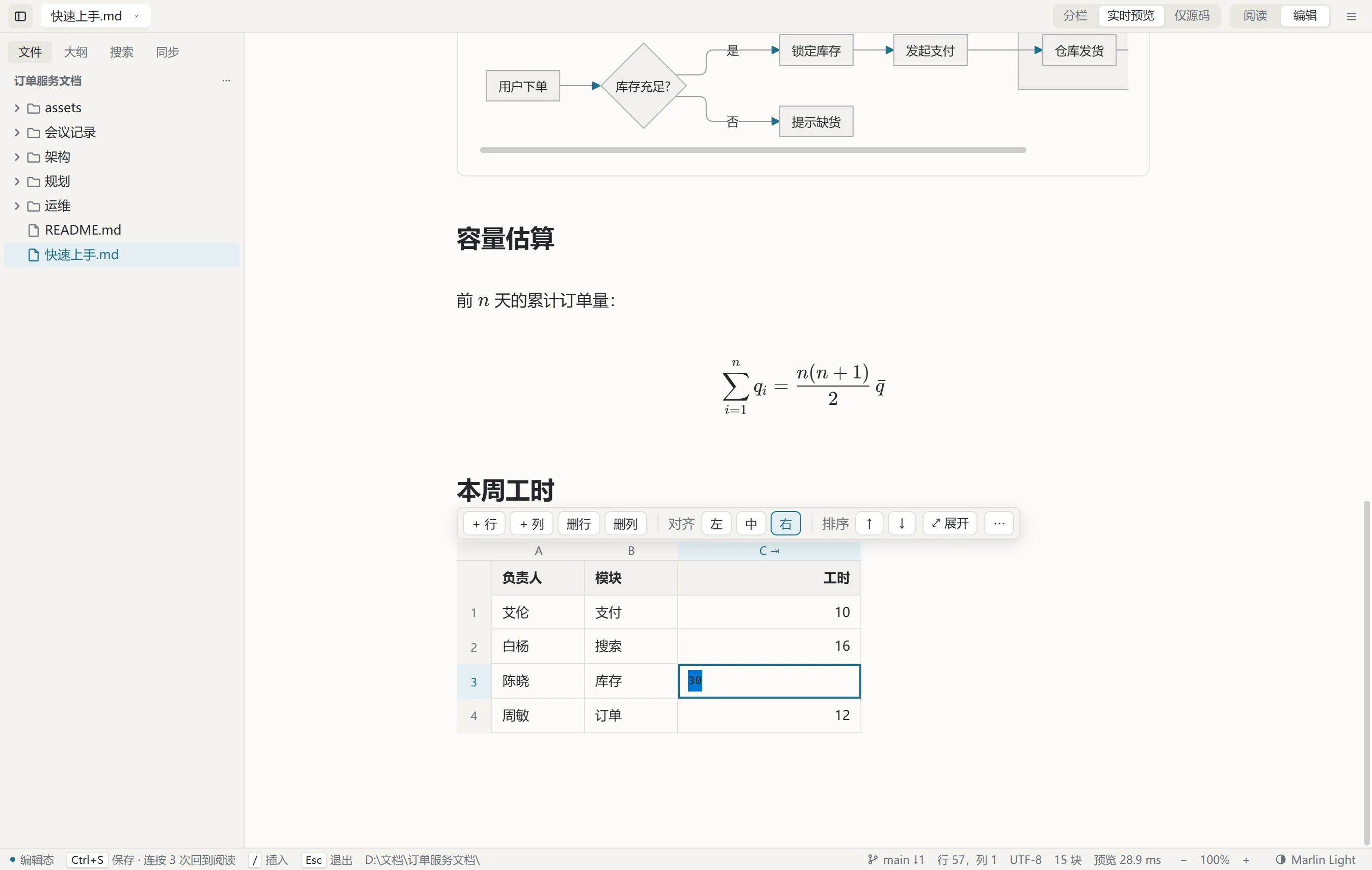 Marlin 实时预览:公式已排好版,表格点进一格变成可编辑的网格